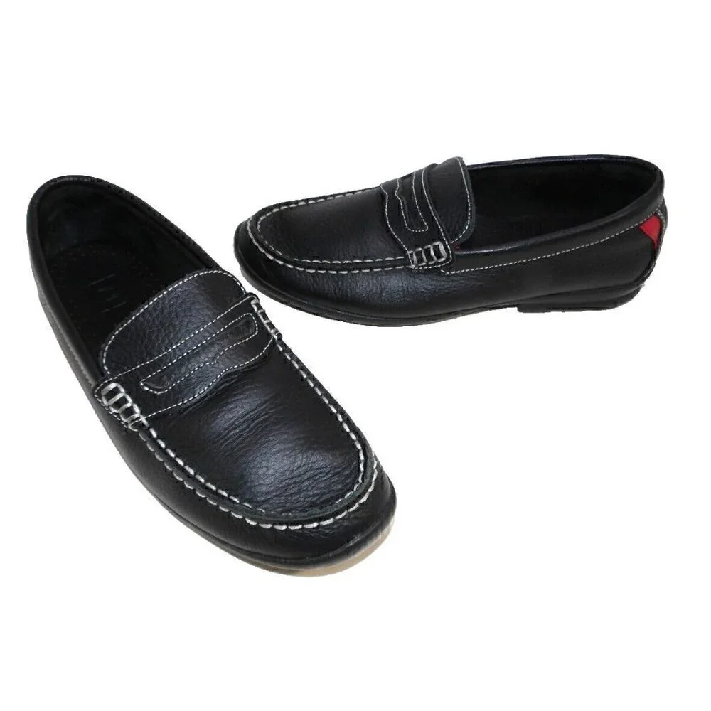 FOOTJOY black leather loafers, moccasins with red accents men's size 7 M